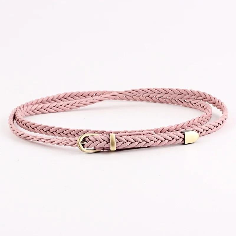 

New 8 Colors Belt for Choose Casual Women Party Thin Pin Buckle Woven Braided Belt Waist Strap Waistband розовый