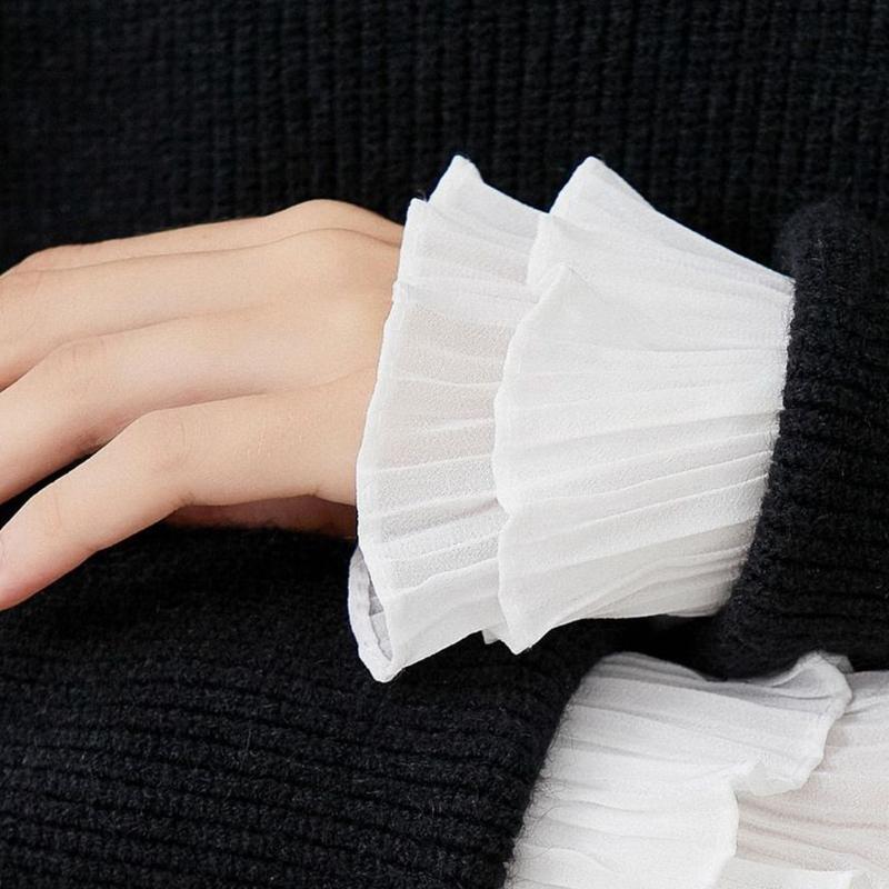 Detachable Shirt Pleated Flare Sleeve False Cuffs Solid Color Pleated Wristband Decorative Women Clothing Accessory