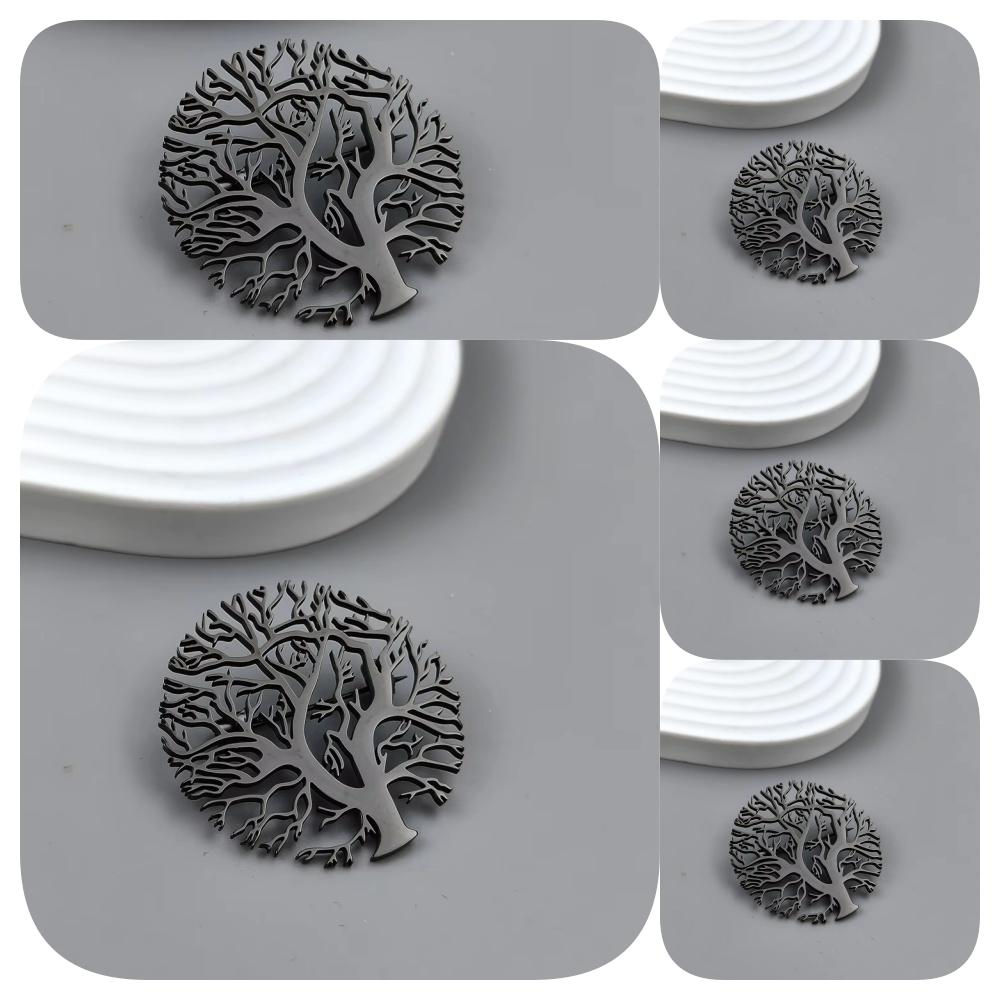 New Round Tree of Life Gold-plated Stainless Steel Brooch, Men's Suit Pin Black, High Quality Father Husband Gift Set