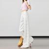 2026 Spring/Summer Women's Plus Size High-Waisted Wide-Leg Jeans with Floral Embroidery - White, Slimming, Versatile