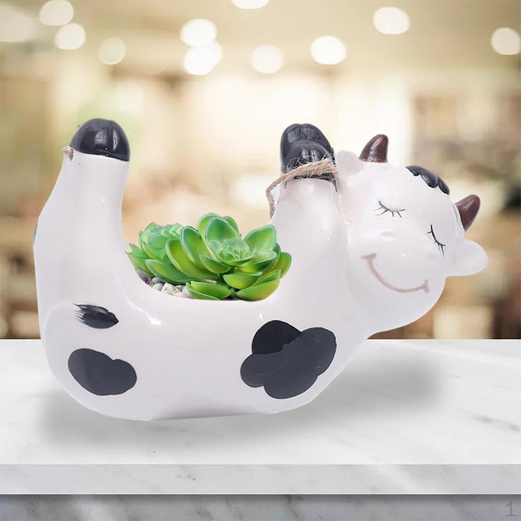 Cute Planter Animal Cow Shaped Flower Pot Decor for Desk Ornament Potted Plants