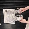 Fashion Bohemian Pearl Open Toe Breathable Flat Sandals Glamorous Thong Flip Flops for Women Rhinestone Decorate Slingback Flat Sandals