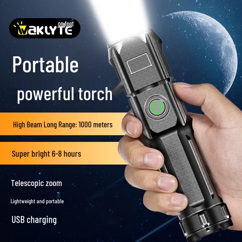 Rechargeable Waterproof ABS Flashlight with Telescopic Zoom for Hiking and Outdoors