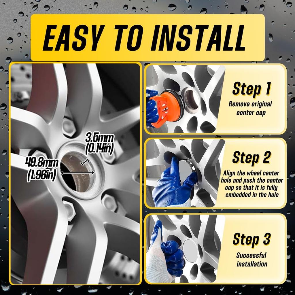 4Pcs Wheel Center Caps for Ford Focus 2005-2008 Taurus 2005-2019 Wheel Rim Outer 68.6mm(2.7in) Inner 49.8mm(1.96in) Black Hub Caps, Replacement