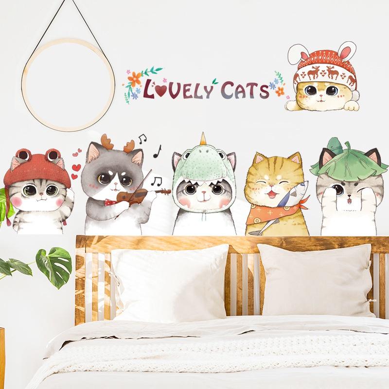 New Creative Cartoon Wall Stickers Hand Painted Cat Cute Pet Store Bedroom Wall Stickers Cute Cat Stickers