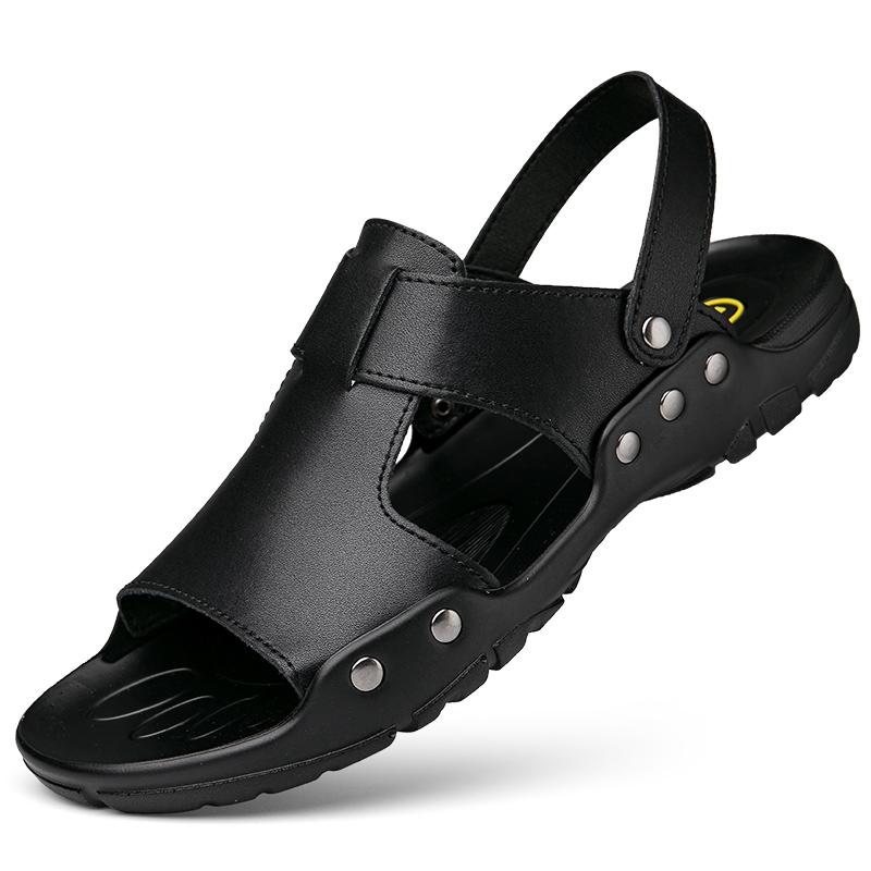 Dual-Purpose Mens Slippers Casual Summer Oversized 51 52 Sandals Outdoor Leather Beach Shoes Non-slip Open-toe Sandals Half Drag
