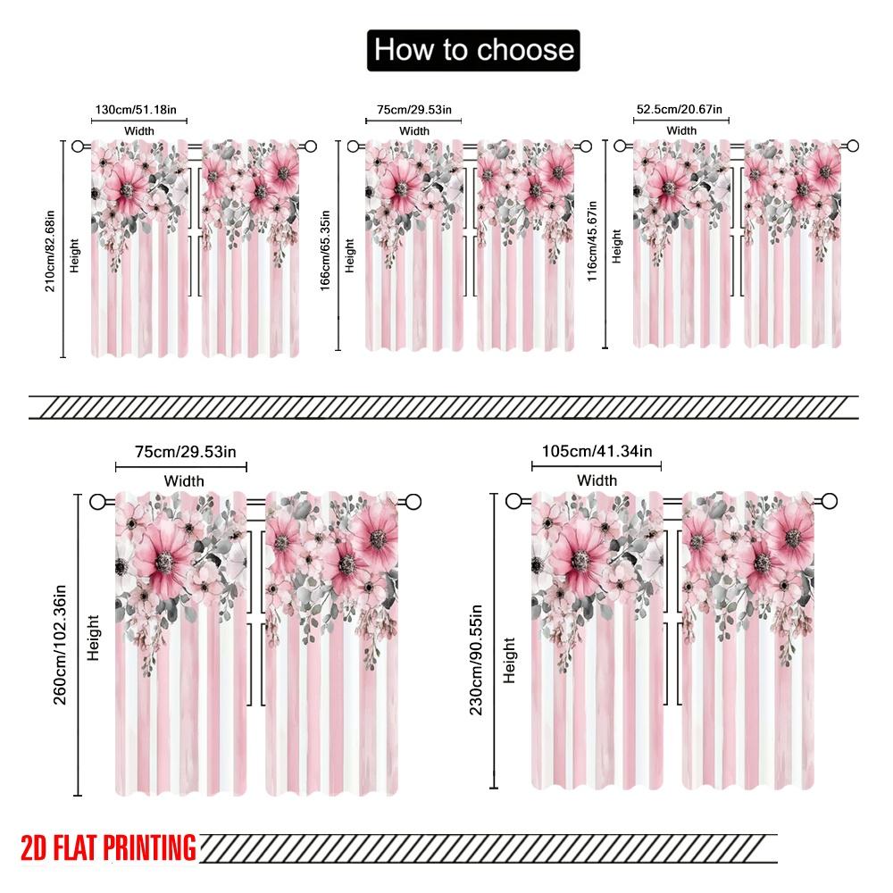 2 Stück, 2D-Flachdruck Vorhang Beliebtes florales Harmonie-Streifenmuster Vielseitig Strapazierfähig Polyester (ohne Stange) Art Deco Festlich für