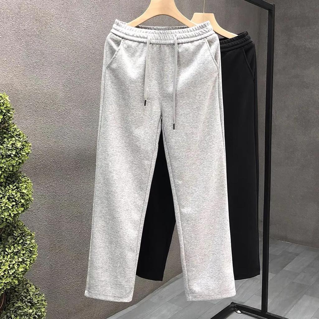 Women's Plus Size Slim-Fit Athletic Pants for Spring and Fall Solid Color Simple Straight-Leg Casual Pants