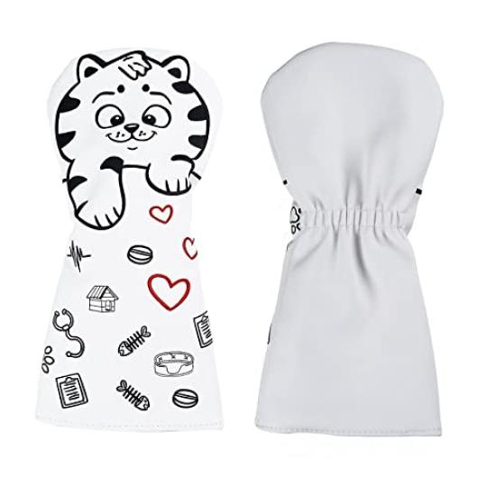 

Waterproof Heart Cat Golf Headcover for Drivers and UTs (White) (440cc, 460cc), Woods, Utilities, (Single Head)