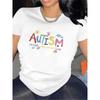 T-shirt da donna con stampa vivace per la consapevolezza sull'autismo, top casual a maniche corte per l'uso quotidiano a casa e in ufficio