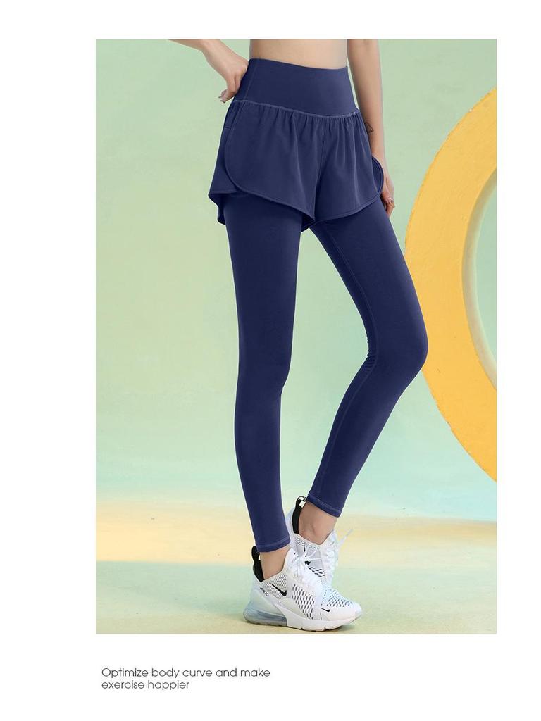 Women's Fleece-Lined Butt-Lifting Yoga Pants, Fake Two-Piece, Quick-Drying, Slimming, Perfect for Running and Tennis.