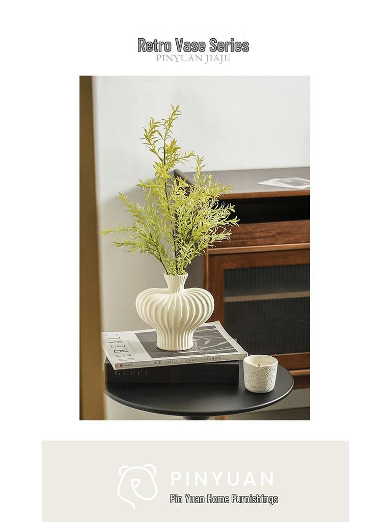 Retro Wabi-Sabi Ceramic Vase with Artificial Flowers