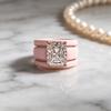 Radiant Cut Cubic Zirconia Ring with 3-Layer Pink Ceramic Band, Modern Chunky Rose Gold Plated Statement Ring, Bridal Promise Je