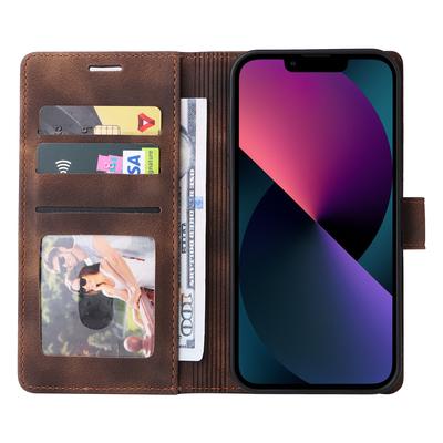007 Series For iPhone 13 6.1 Inch Leather Skin-touch Protective Cover Phone Stand Wallet Case