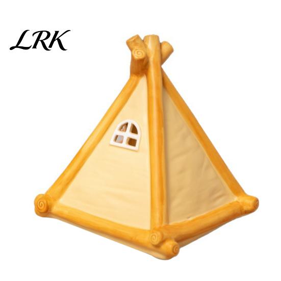 Tabletop Decorative Storage Ceramic Pyramid Tent for Hamster, Triangular Ornament, Cute Hamster House Pet Hideaway with Door & Window, Cave, A