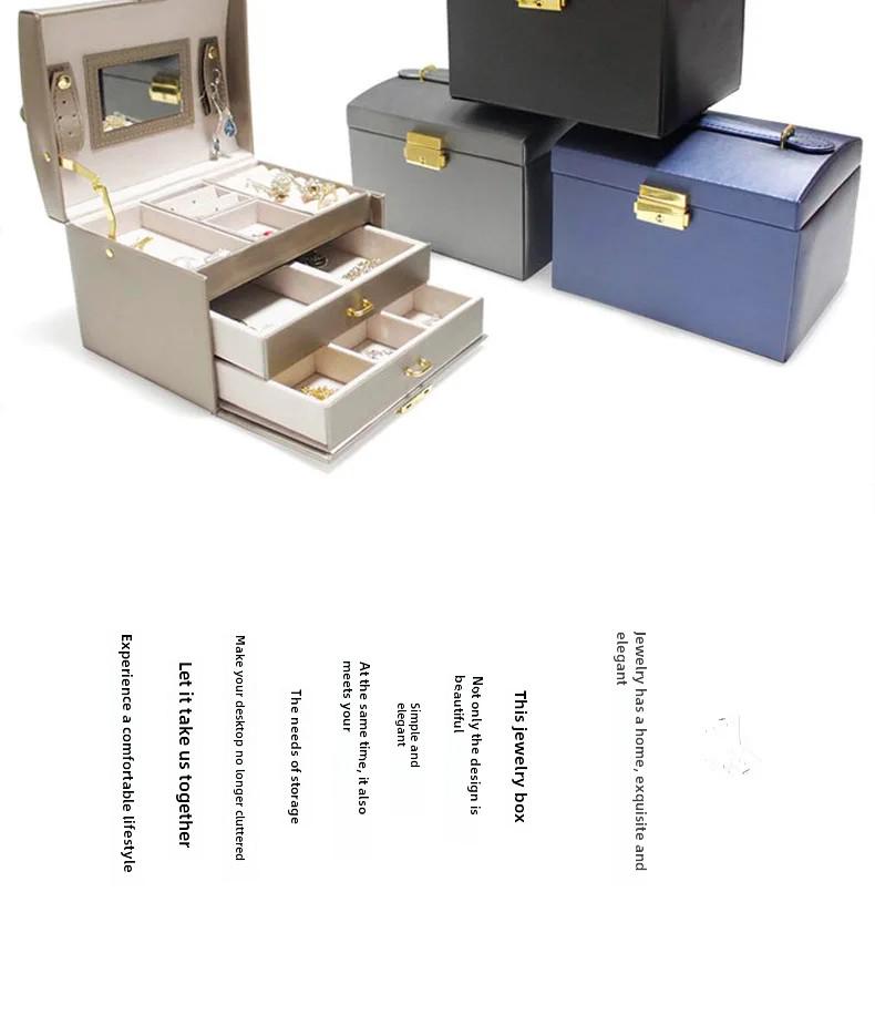 Cutie portabilă de depozitare bijuterii cu trei straturi pentru cercei, coliere și inele