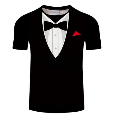 Moda Crianças Engraçado Terno Falso Smoking Gravata Camiseta Estampada 3D Verão Manga Curta Street Cosplay Terno Falso Camisetas Meninos Top Roupa Menina