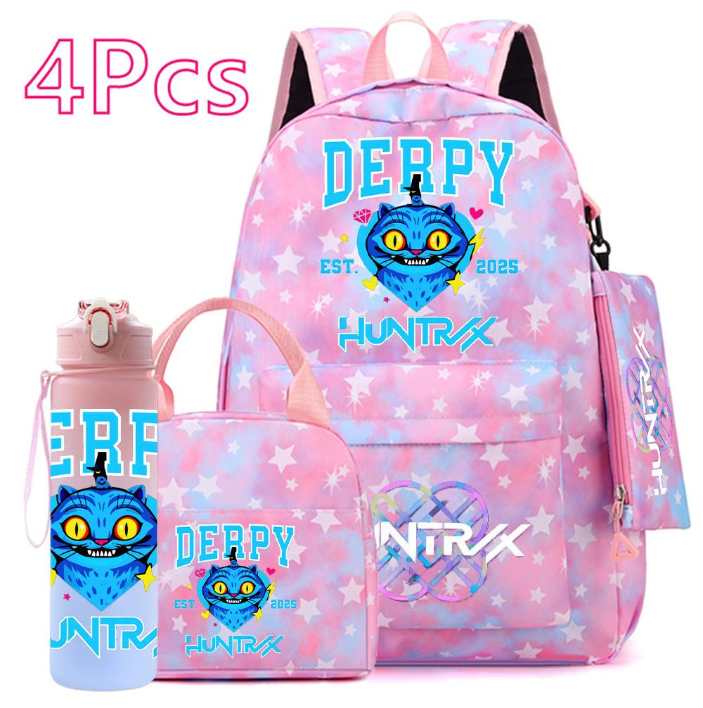 4Pcs/set Anime Cute Printed Backpack Large Capacity Bookbag HandBag Case Bag with 750ml Water Bottler Boy Girl SchoolBag Waterproof Mochila
