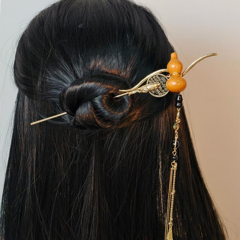 Chinese Style Gourd Tassel Hair Stick For Women Elegant Metal Chopsticks Hanfu Hairpin Ancient Style Hair Accessories