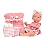 Elegance Vinyl Doll - Arias - 38 Cm - White and Pink Checks - Bag Included - Pacifier Included - Vanilla Scent