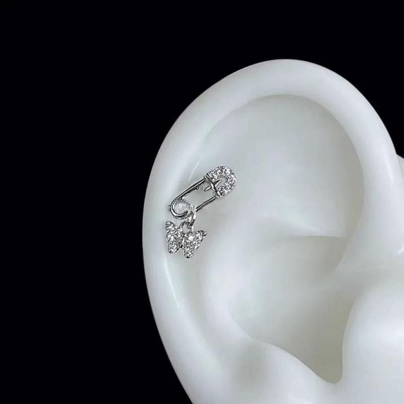 Dazzling Titaniums Steel Ear Climber Butterfly Stud With Safety Pin Cartilage Piercing Earring Handmade Body Jewelry