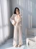 Ice silk pajamas women's summer long-sleeved trousers loungewear set lace lace V-neck loose and comfortable can be worn outside