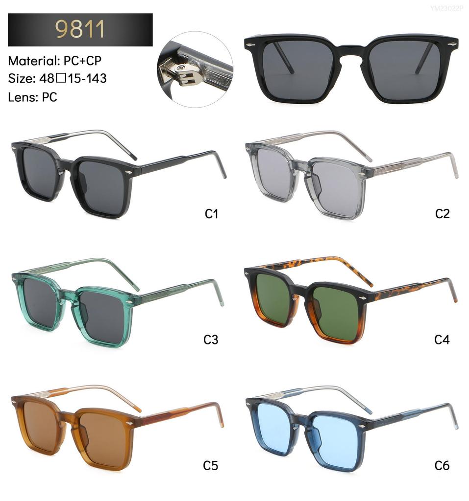 New Retro Square Frame Sunglasses 9811 – Men's Fashionable European & American Style with High-End Cellulose Acetate