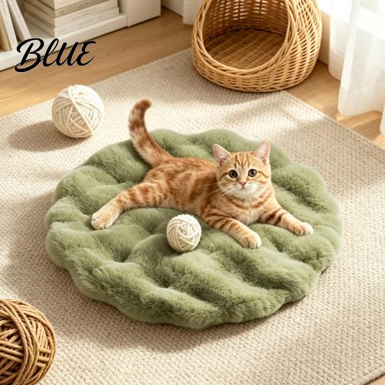 Washable Rabbit Fur Bed Cushion Round Faux Cat Mat Pet Rug Soft Fluffy Non-Slip Non
