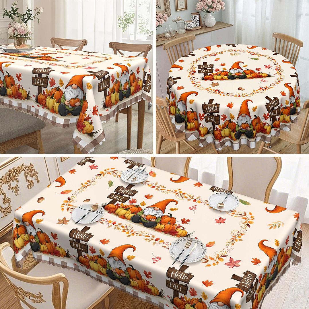 

Pastoral Table Cloth, Pumpkin Dwarf Pattern, Makes The Table Full Of Autumn Vitality Polyester Rectangular Tablecloth Round tablecloth-152x152cm