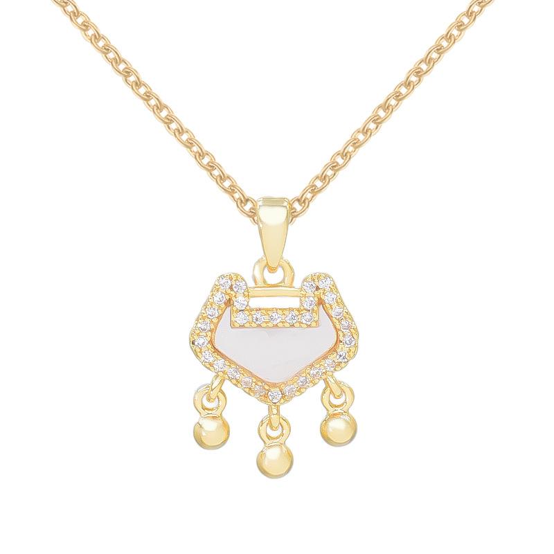 Ruyi Ping An Lock Necklace Women'S Retro Ethnic Style Versatile Temperament Zircon Pendant Clavicle Chain