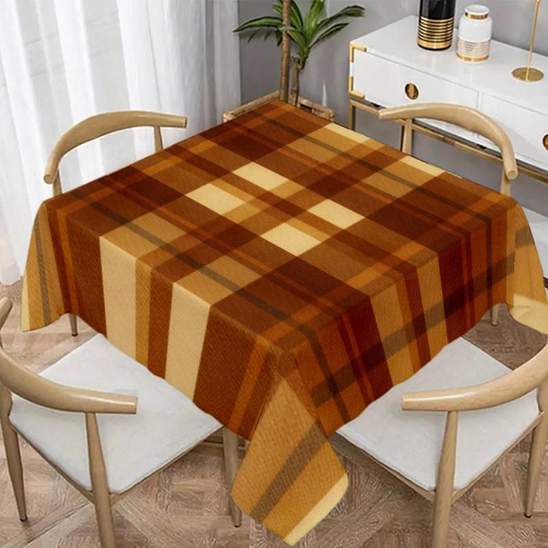 1 Piece of Brown-orange Checkered Rectangular Tablecloth, Machine Washable, Suitable for the Dining Tablezyc