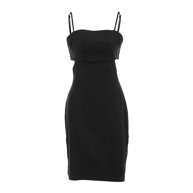 European and American Ladies Dress Cut Out Black Slip Dress French Cinched Short Dress Silm Sexy Waist-Controlled Skirt 25 New Arrival