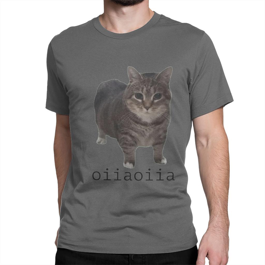 Brainrot Katze T-Shirts Herren 100% Baumwolle Lustiges T-Shirt Rundhals oiiaoiia Katze T-Shirts Kurzarm Kleidung 4XL 5XL 6XL