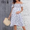 Ropa de Maternidad Vestido Largo Estampado de un Hombro