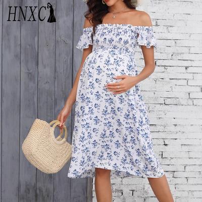 Vêtements de maternité Robe longue imprimée à une épaule