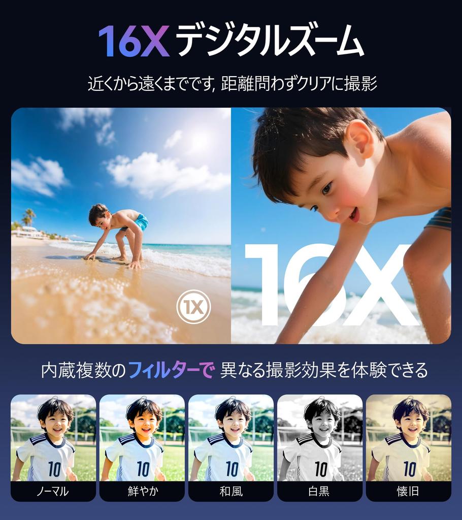 AEKOMi Video 4K 64MP Flip Digitale AF Compatta Zoom Digitale 16x Scheda Micro SD IPS da 32GB Compatta e Ideale per la Scuola e con Istruzioni in Giapponese