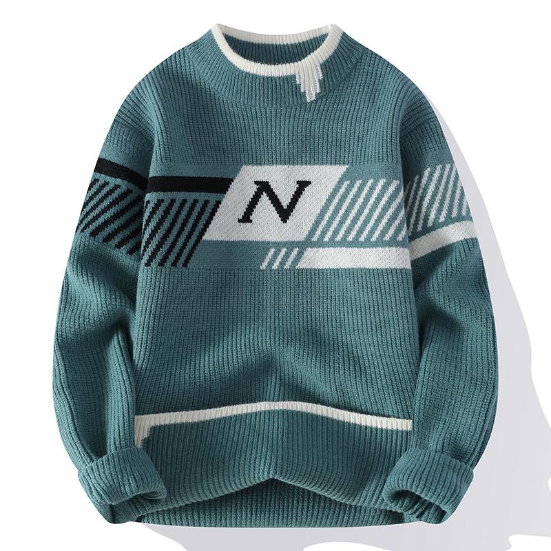 

Cozy Up Мужские повседневные вязаные свитера с буквенным принтом, длинные рукава, круглый вырез, джемпер, топы 3XL зелёный