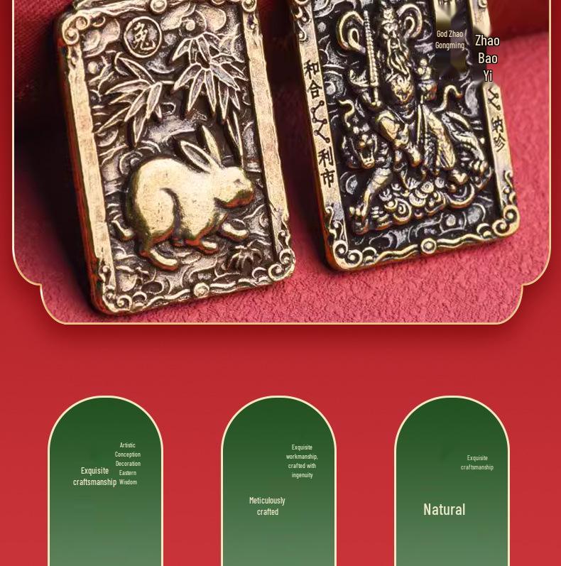 Unisex Pixiu & Five Paths of Wealth Zodiac Pendant with Five Emperor Coins & Brass Gourd Keychain