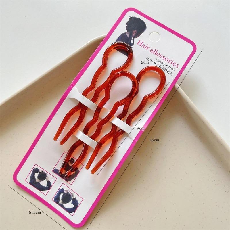 3 Pcs/Set U Shape Hair Clips Bun Maker Ponytail Holder Women Simple Style Hair Accessories
