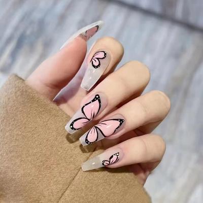 Unghie artificiali Unghie lunghe e indossabili Unghie fata Vitalità Farfalla Nail art Fresco desiderio puro Unghie finte