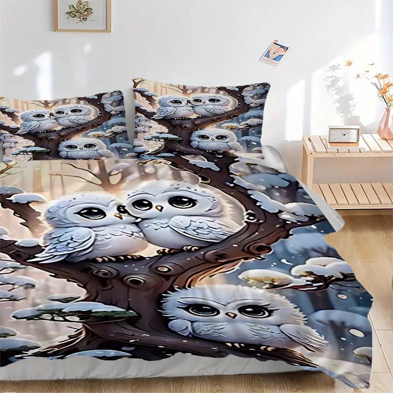 3pcs Anime Owl Comforter Set with One Quilt Cover and Two Pillowcases (No Core) - Festive Gift for Home Decor, Polyester Fabric, Cartoon Design, Suita
