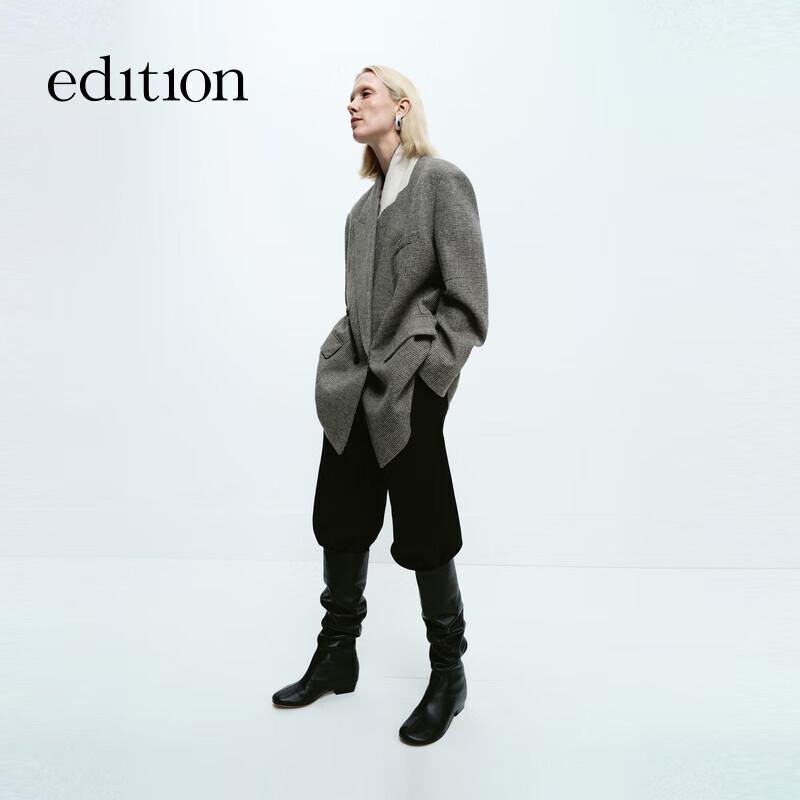 Женский винтажный шерстяной блейзер в черно-белую клетку M 165