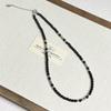 Niche Design Black Spinel & Freshwater Pearl Necklace in Titanium Steel