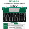 35-Piece 1/2\" Extended Hex Pneumatic Air Wrench Set with Torx Socket Heads (8-32mm) in Iron Box
