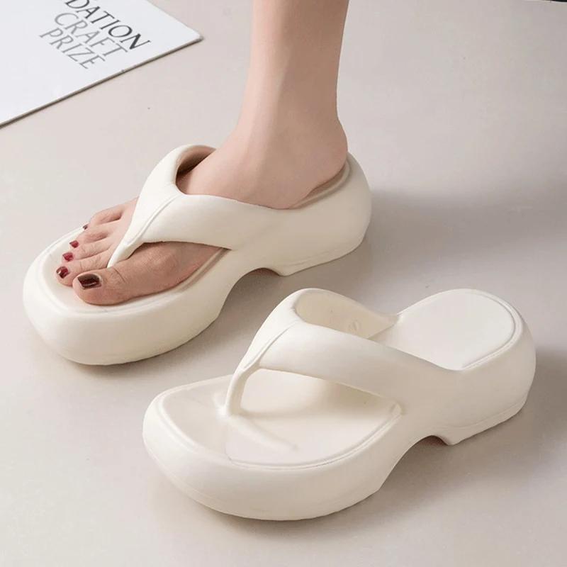 Fashion Fashion White Platform Flip Flops Women Thick Sole Eva Slippers Clip Toe Wedge Sandals Woman 2025 Summer Non Slip Beach Slides
