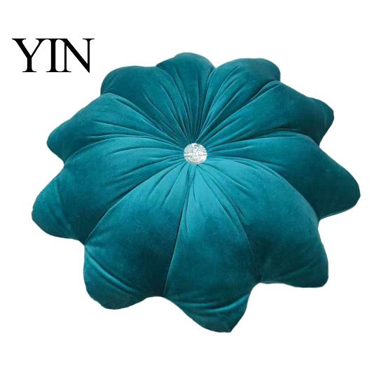 Round Decorative Pillows for Bed Flower Throw Pillow, 18 Inch Floral Cushion, Velvet Accent Home Decor Pillow with Rhinestone Sofa Couch Chair Shaped