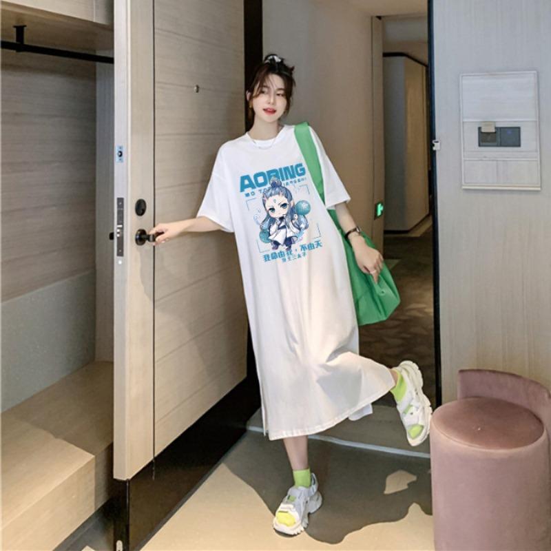 T-shirt Women's Short Sleeves Loose Over The Knee Plus Size Dress Summer Dress