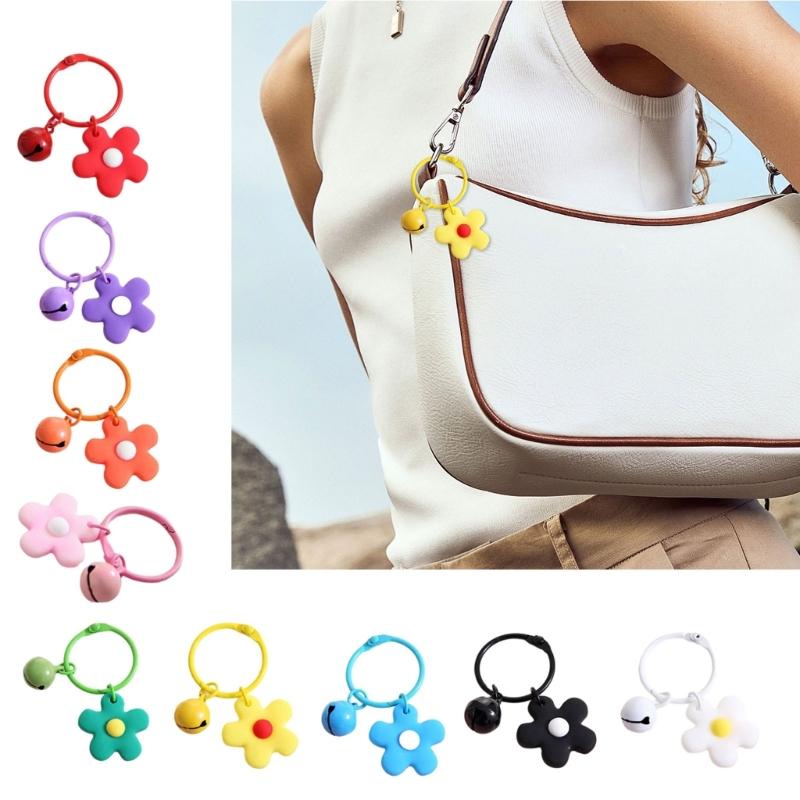 Flower Keychain Bell Charm Miniature Key Ring for Bags and Keys Multiple Candy Color Floral Pendant Keyring Accessory