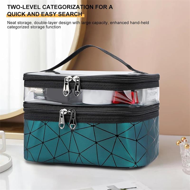 Large Capacity Double Layer Makeup Bag Portable Toiletry Bag with Compartment Travel Makeup Bag for Women Travel Essentials