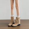 Suding~ Thick-soled heightening short boots for women's 2025 autumn new western jeans tube boots thick heel short boots Martin boots